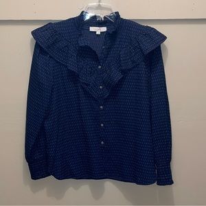 LOFT navy button down top. Size Large.